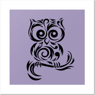 Little Owl Tribal # Black Posters and Art